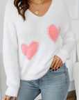 Heart V-Neck Long Sleeve Sweater