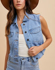 Annie Wear Collared Neck Button Down Denim Vest