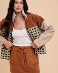 Annie Wear Plaid Zip Up Drop Shoulder Sherpa Jacket