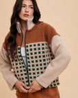 Annie Wear Plaid Zip Up Drop Shoulder Sherpa Jacket