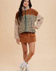 Annie Wear Plaid Zip Up Drop Shoulder Sherpa Jacket