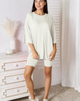 Light Gray Basic Bae Full Size Soft Rayon Three-Quarter Sleeve Top and Shorts Set