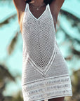 Gray Double Take Openwork V-Neck Tank Knit Cover Up