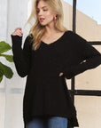 ADORA High-Low Side Slit V-Neck Sweater