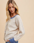 Annie Wear Contrast Trim Button Down Raglan Sleeve Cardigan