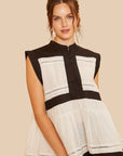 Annie Wear Contrast Trim Peplum Button Detail Blouse