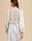 Annie Wear Crochet Vest Notched Long Sleeve Shirt Dress