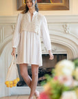 Annie Wear Crochet Vest Notched Long Sleeve Shirt Dress