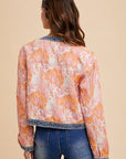 Annie Wear Floral Jacquard Denim Contrast Button Down Jacket