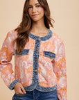 Annie Wear Floral Jacquard Denim Contrast Button Down Jacket