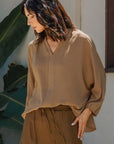 Annie Wear Notched Batwing Sleeve Blouse