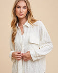 Annie Wear Openwork Button Down Drop Shoulder Shirt