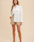 Annie Wear Openwork Button Down Drop Shoulder Shirt