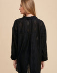 Annie Wear Openwork Button Down Drop Shoulder Shirt