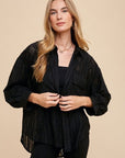 Annie Wear Openwork Button Down Drop Shoulder Shirt