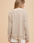 Annie Wear Striped Button Detail Long Sleeve Polo Top