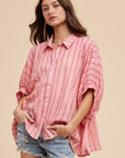 Annie Wear Striped Button Up Half Sleeve Shirt