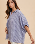 Annie Wear Striped Button Up Half Sleeve Shirt