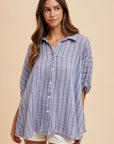 Annie Wear Striped Button Up Half Sleeve Shirt