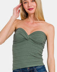 Zenana Ruched Twisted Sweetheart Neck Top