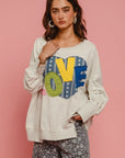 BiBi LOVE Heart Patch Slit French Terry Sweatshirt