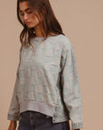 BiBi Mineral Washed Checkered Round Neck Denim Top