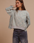 BiBi Mineral Washed Checkered Round Neck Denim Top