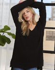 ADORA High-Low Side Slit V-Neck Sweater