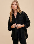 Annie Wear Openwork Button Down Drop Shoulder Shirt