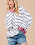 Ces Femme Striped Round Neck Drop Shoulder Sweatshirt