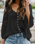 Cutout V-Neck Three-Quarter Sleeve Top