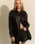 Davi & Dani Faux Leather Button Up Jacket with Chest Pockets