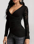 Lace Ruched Surplice Long Sleeve Top