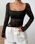 Square Neck Long Sleeve Lace Top