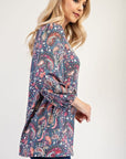 Celeste Full Size Paisley Round Neck Balloon Sleeve Top