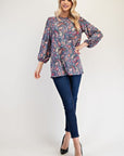 Celeste Full Size Paisley Round Neck Balloon Sleeve Top