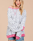 Ces Femme Striped Round Neck Drop Shoulder Sweatshirt