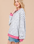 Ces Femme Striped Round Neck Drop Shoulder Sweatshirt