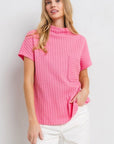 Ces Femme Texture Mock Neck Short Sleeve Knit Top