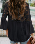 Cutout V-Neck Three-Quarter Sleeve Top