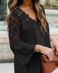 Cutout V-Neck Three-Quarter Sleeve Top