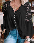 Cutout V-Neck Three-Quarter Sleeve Top