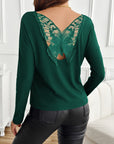 Lace Detail Butterfly Back Round Neck Long Sleeve T-Shirt