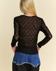 Davi & Dani Bow Mesh Round Neck Long Sleeve Top