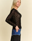 Davi & Dani Bow Mesh Round Neck Long Sleeve Top