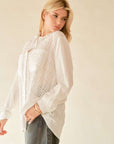 Davi & Dani Crinkled Jacquard Button Down Shirt