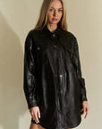 Davi & Dani Faux Leather Button Up Jacket with Chest Pockets