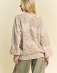 Davi & Dani Flower Texture Round Neck Dropped Shoulder Sweater