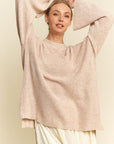 Davi & Dani High-Low Round Neck Drop Shoulder Sweater