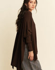 Davi & Dani High-Low Side Slit Batwing Sleeve Top